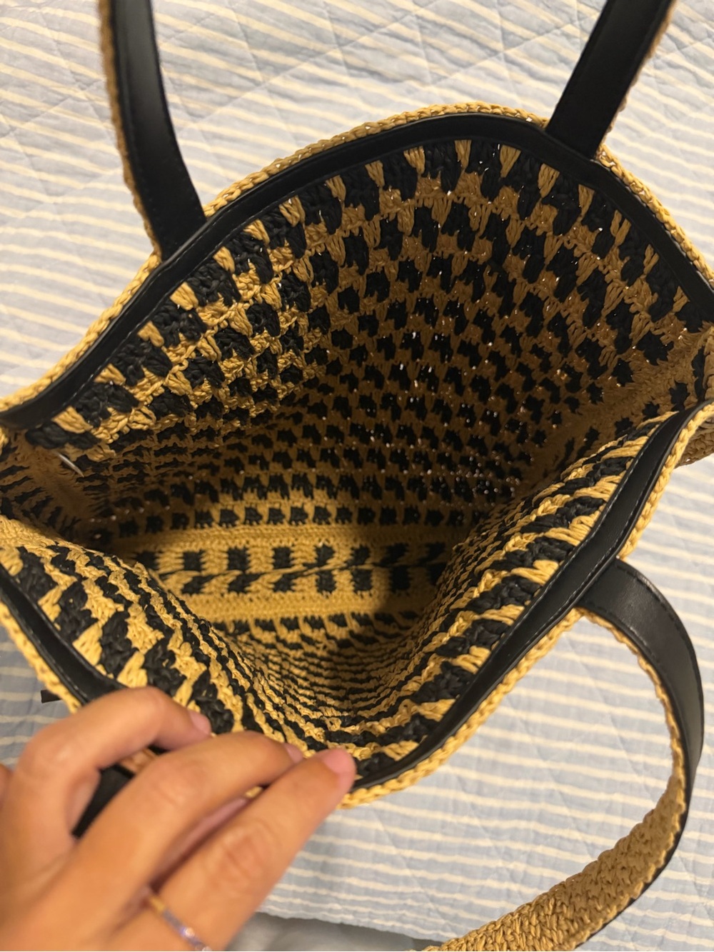Tory Burch Woven Black and Tan Crochet Tote Bag - Picture 2 of 2
